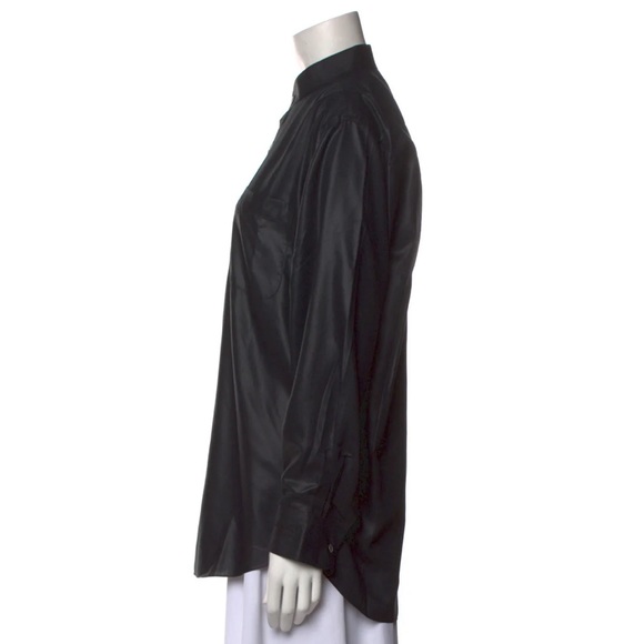 Pierre Balmain Black Sateen Button up shirt shiny blouse - Picture 2 of 6